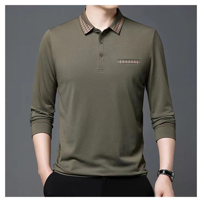 

Осенняя новая рубашка поло с отворотами, мужская свободная повседневная рубашка среднего возраста, мужская футболка с длинными рукавами XXXXL