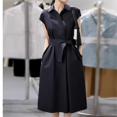Sleeveless Light Mature Style Shirt Dress Women's Summer French Commuter Polo Collar Waist Mid-length Skirt