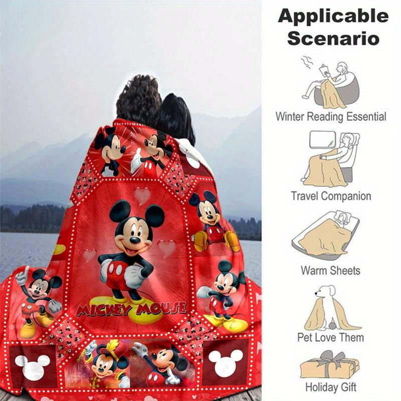 1pc. Mickey Mouse Cartoon Blanket, Home Decor Gift for All Seasons, Soft and Cozy Throw Blanket for friends, Perfect for Bed or Couch, Red Background