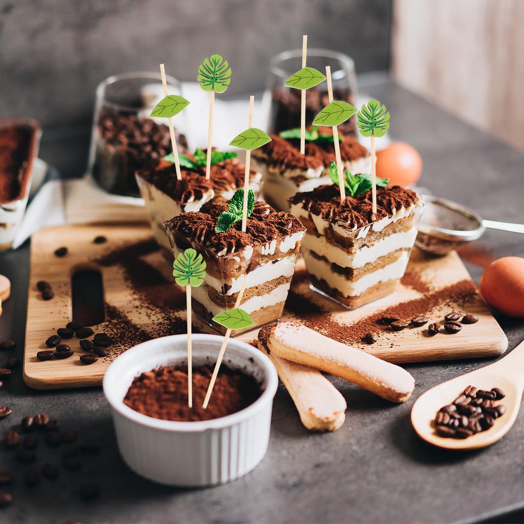 200Pcs Disposable Green Leaf Cocktail Picks Plam Leaf Handmade Toothpicks Bamboo