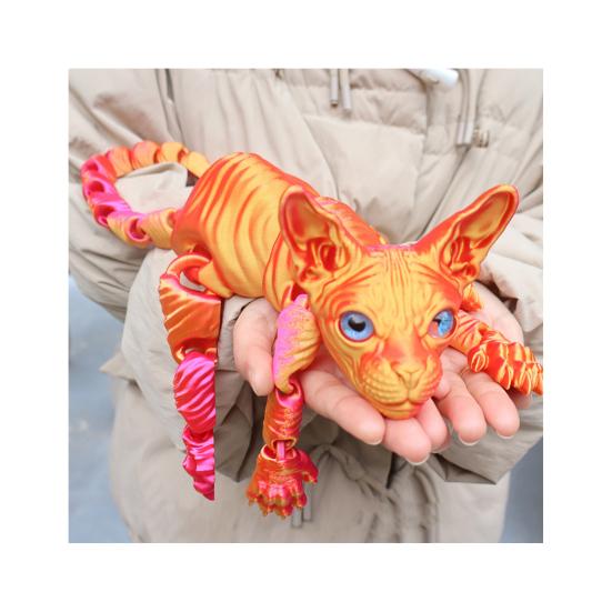 Kloubová bezsrstá kočka 3D tištěná figurka kočky Sphynx Flexibilní kočka Úleva od stresu Stolní mazlíček Fidget hračka Domácí kancelářská dekorace pro milovníka a sběratele koček
