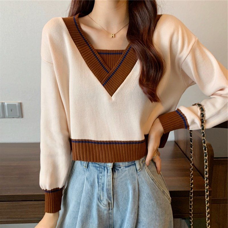 Elegant Knitted V Neck Pullover Sweater Women's Autumn and Winter Fashion Loose Outer Bottoming Shirt 2025 New Casual Simple Short Tops Clothing