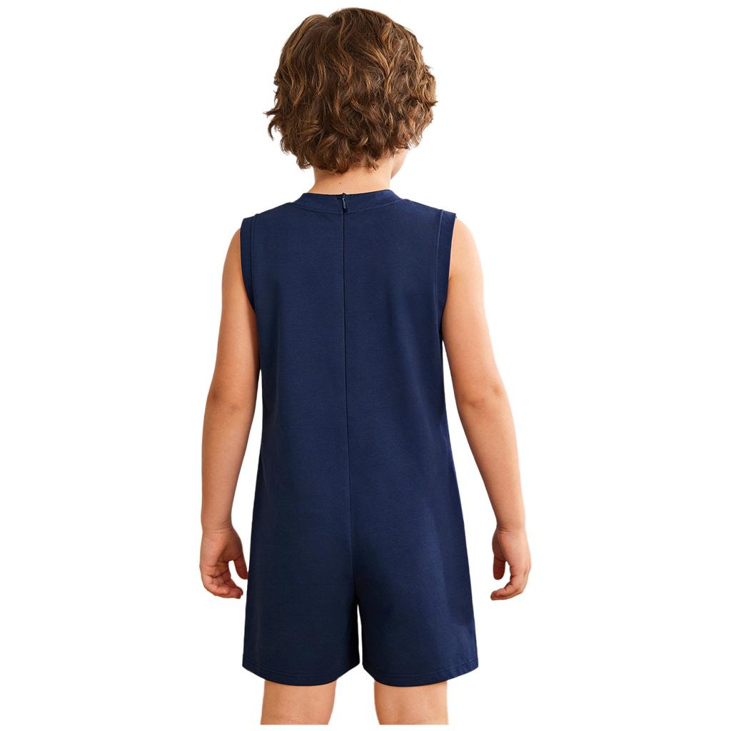 Dětský overal s krátkým rukávem a kulatým výstřihem pro speciální potřeby, s neviditelným zipem na zádech, jednobarevný