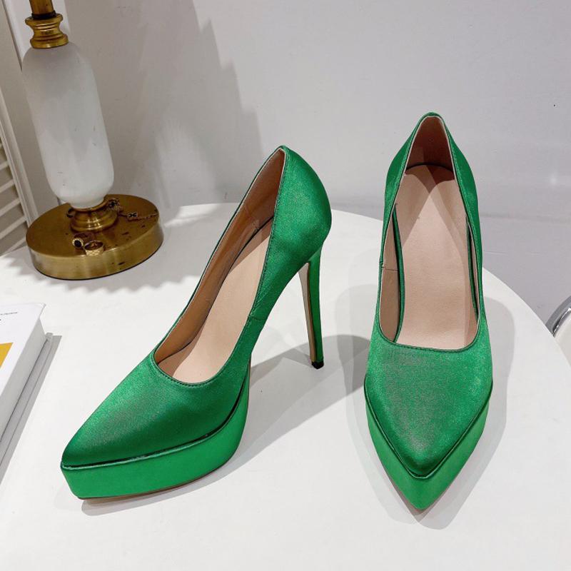 Saténové lodičky Ženy se špičatou špičkou Módní Runway Platforma Vysoké podpatky Dámské Sexy Společenské šaty Boty na ples Nazouváky na jehlové lodičky