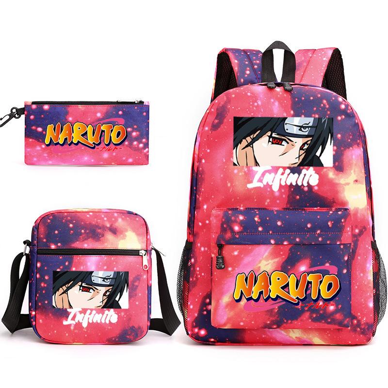 Naruto Starry Sky School Bag Three-Piece Shoulder Bag Pencil Case Anime Cartoon Backpack Male