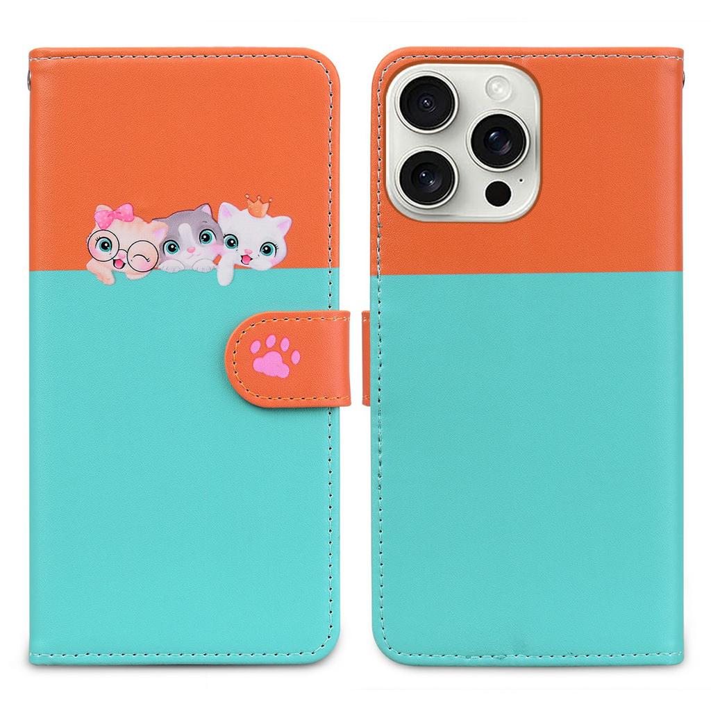 Cartoon Pet Series for iPhone 16 Pro Wallet Phone Case Splicing Leather Flip Cover