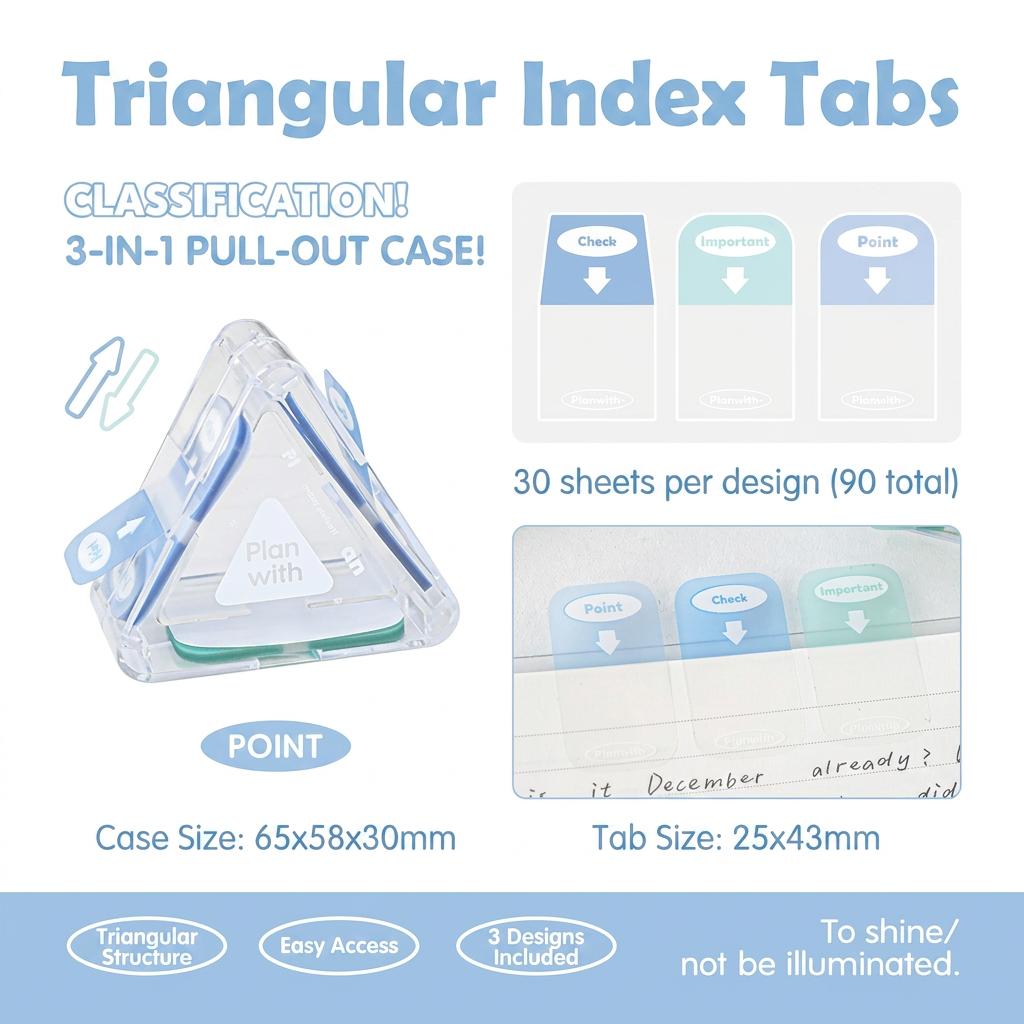 

Triangular Index Tabs 3-in-1 Pull-out Transparent Writable Sticky Tabs for Page Marking Document Office School Stationery