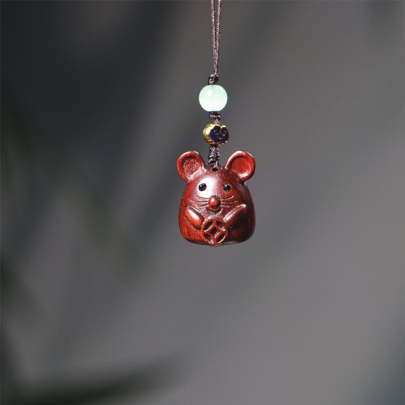 Zodiac Purple Sandalwood Pendant Keychain with Phone Lanyard - Rat, Tiger, Rabbit, Dragon, Monkey, Pig