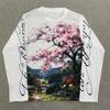 European and American y2k floral letter printed street casual style loose round neck top