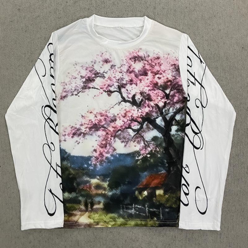 

European and American y2k floral letter printed street casual style loose round neck top XL білий