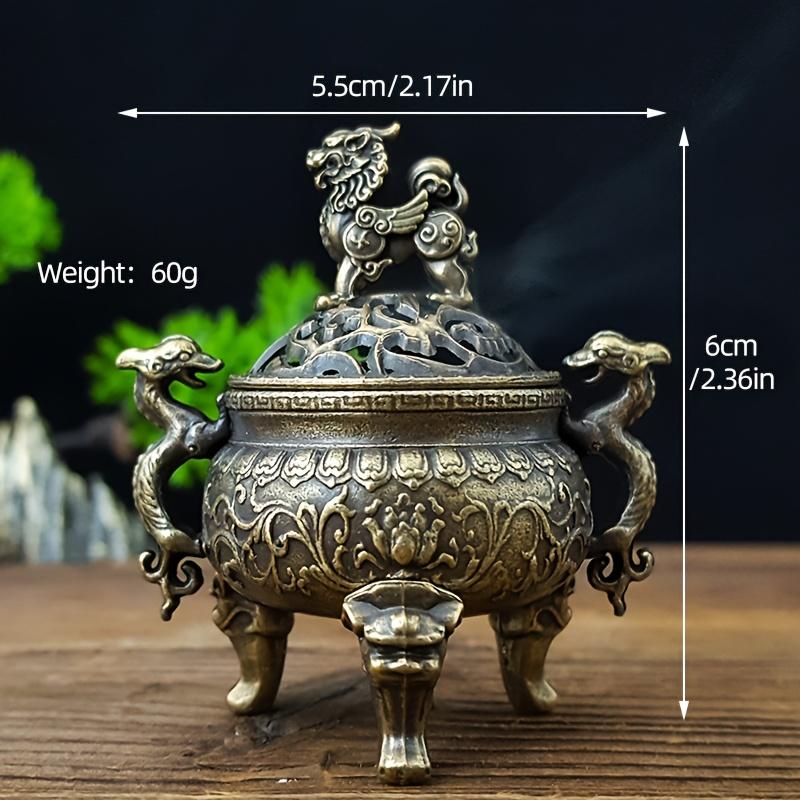 1 Stück Mini Drachen Qilin Dreibeiniger Räuchergefäß, Exquisite Doppeldrachenschnitzerei mit Qilin-Deckel oben (Ohne Weihrauch)