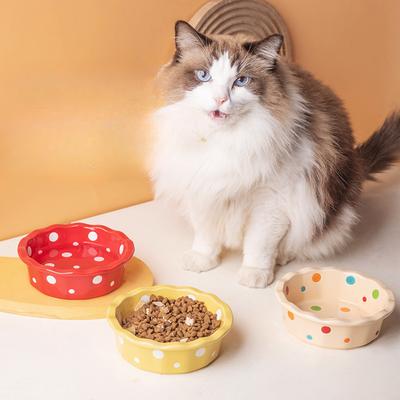 Ceramic Cat Bowl Lace Polka Dot Pet Bowl Anti-Black Chin Cat Food Bowl Cat Food Bowl Small Dog Teddy Pet Supplies