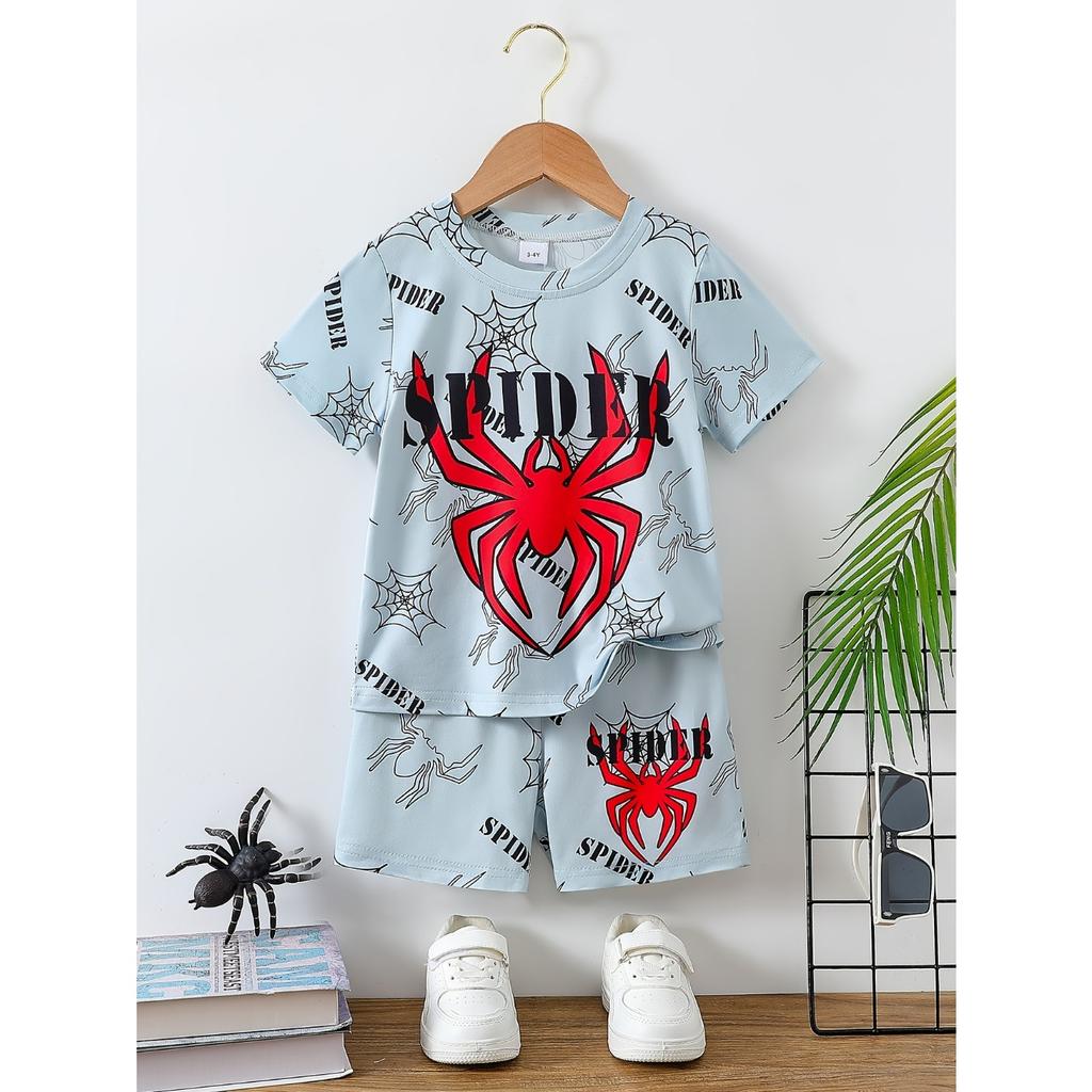 summer new children's set 3D digital printed spider children's summer top/shorts is suitable