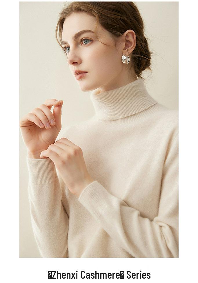 Women's Pure Cashmere High Neck Sweater - 2026 Autumn/Winter Soft Loose Fit Knitwear