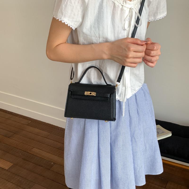 Simple Kelly Style Handbag for Women Faux Leather Crossbody Shoulder Square Bag