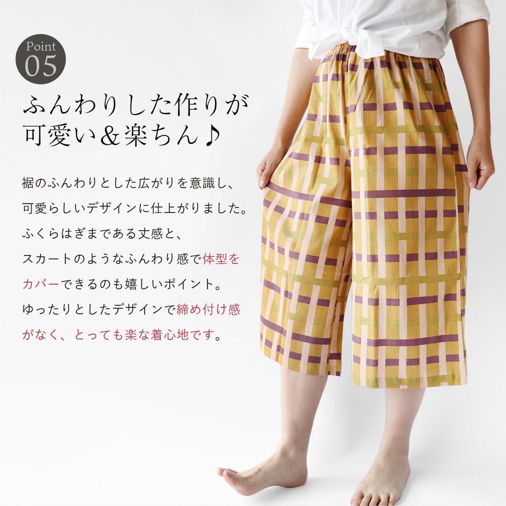 Suzumen Summer Gaucho Gaucho Japanese Retro Made in Takashima Chijimi 6391 Pattern Size Women's Pants, 3/4 Length, Stylish, Style, Pattern, Style,
