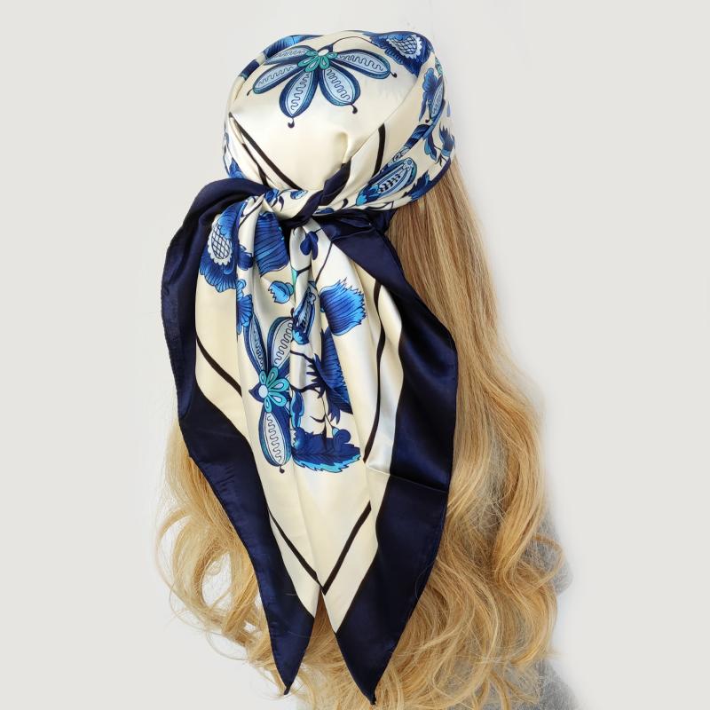 Summer Scarf Women Luxury Brand Square 90*90cm Hoofddoek Sjaal Foulard Bandana Shawl Satin Hijab Silk Headband Hair Scarves