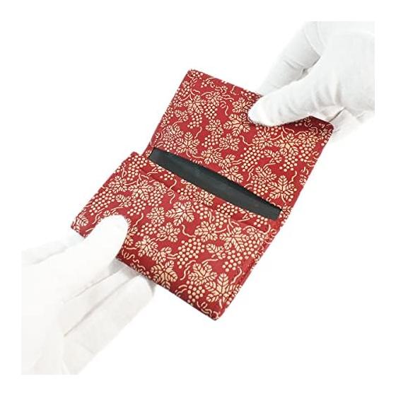 Inden-ya Card Case, Large Capacity, Deer Skin, Red Base x White Lacquer, Grape Pattern, 2501-13-120