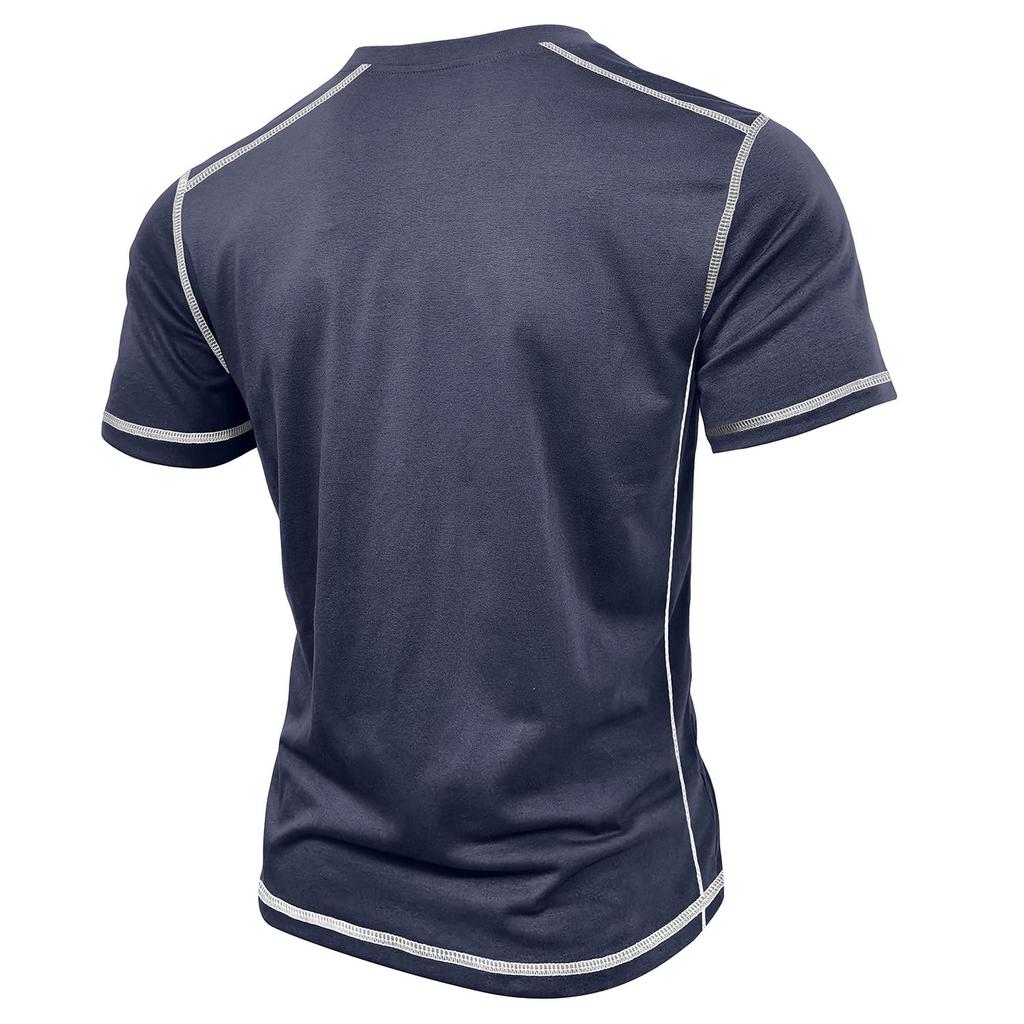 Herr T-shirts Henleykrage Kortärmade Toppar Färgblockerade Bomullsblandning Skjortor Sommar Casual Kläder