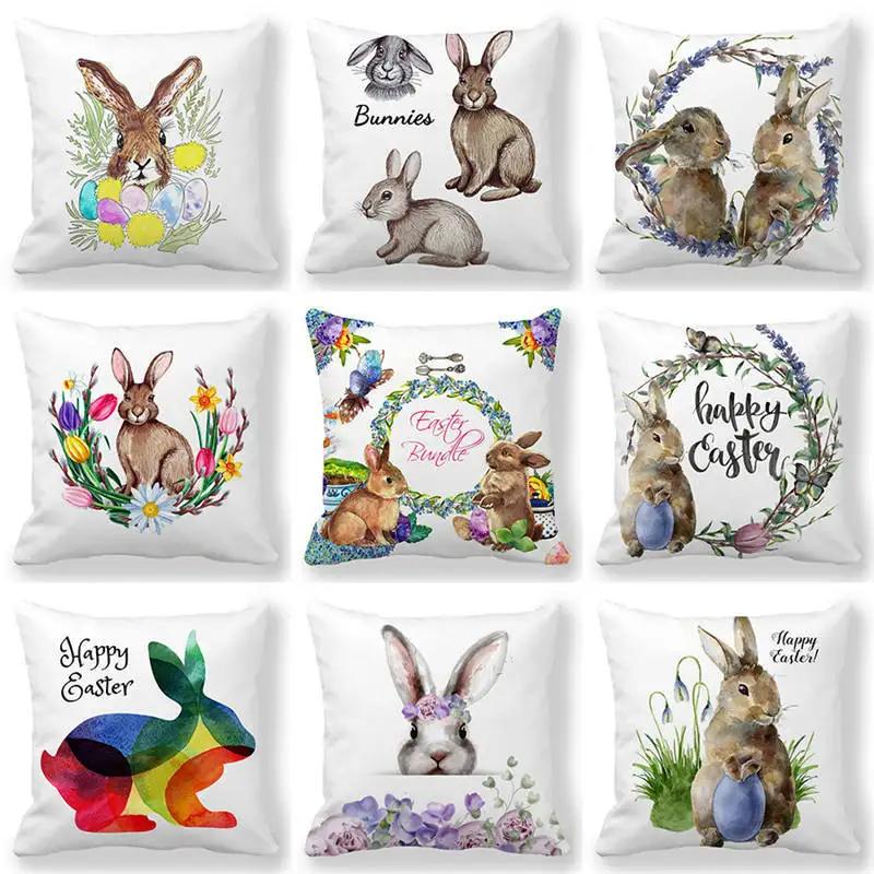 Easter Bunny Cushion Cover Easter EggHoliday Decoration Home Sofa Throw Pillowcase Easter Party Cushion Cover Square 45X45 Cm