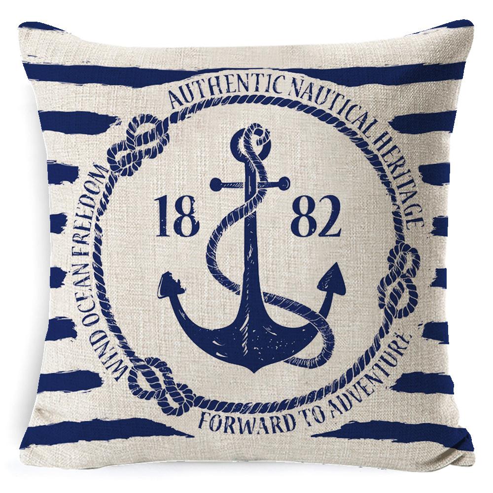 Cushion Cover Ocean Anchor Linen Pillow Cover Simple Sailing Sofa Living Room Pillow Cover Premium Durable Quality
