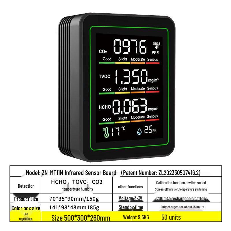 Indoor Air Quality Monitor: Infrared CO2, Temperature, and Humidity Sensor
