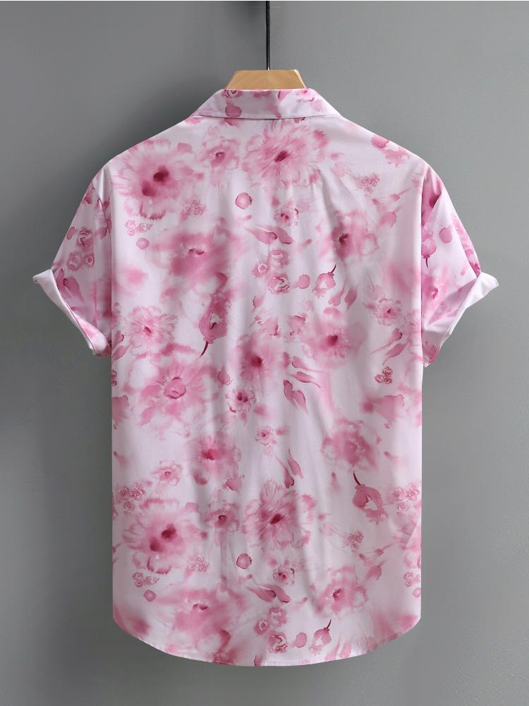 New Men's Shirts Pink Floral Print Beach Summer Casual Short Sleeve Hawaiian Shirt for Men Daily Tops Party Clothes