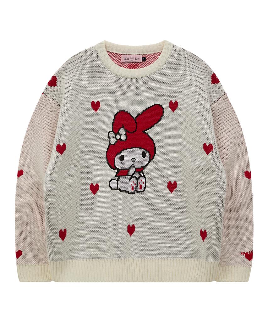 WAIKEI My Melody Heart Graphic Knit Ivory
