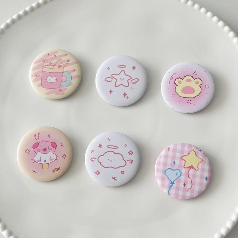 6Pcs Cute Cartoon Mini Cartoon Button Badge Kawaii Retro Girls Kids Backpack Pencil Bag Diy Decorative Brooch Pin Accessories