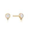Mother-of-pearl Round-shaped Mini Stone Stud 925 Silver Earrings E022-01G