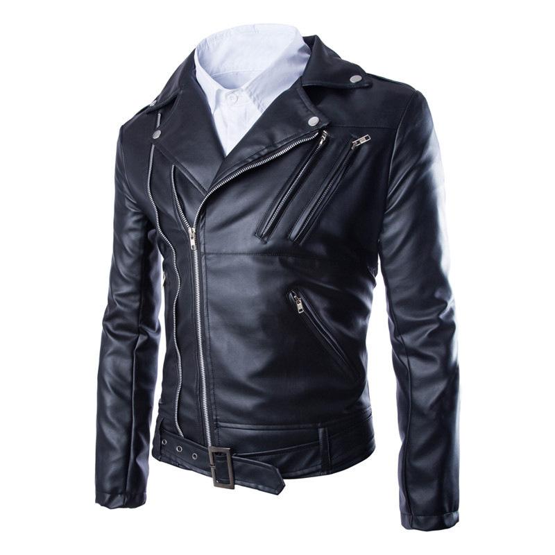 Autumn and winter leather jacket men's new leather jacket men's stand-up collar slim PU leather top trendy men's jacket