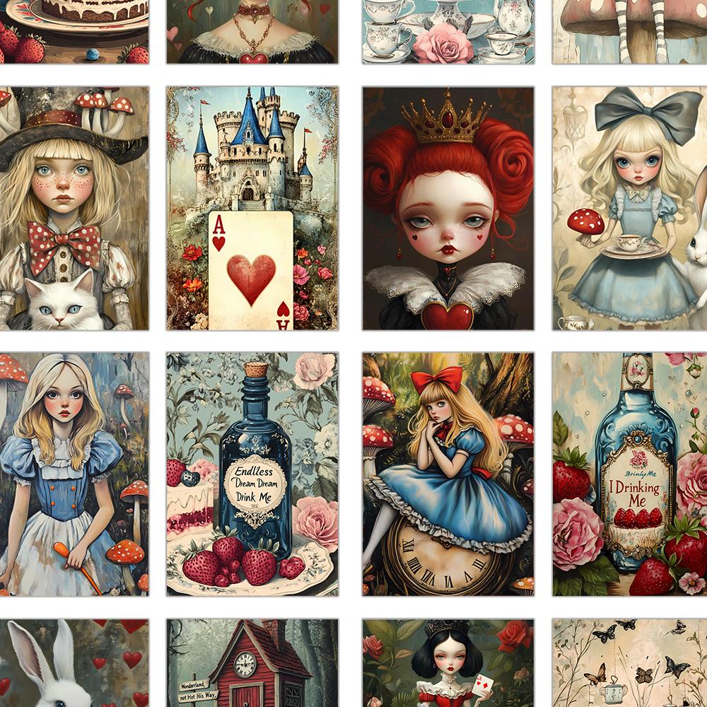 32 Stück, Alice im Wunderland Postkarten, Fantasy, Geburtstags-/Jubiläumsgeschenke, Sammlerstücke, Zum Verschenken geeignet, Versendbar.