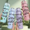 1PC Merry Christmas Gift Pattern 750ml Color Plastic Sports Water Bottle Leakproof Flip Straw Lid Suitable for Sports Office Home Use