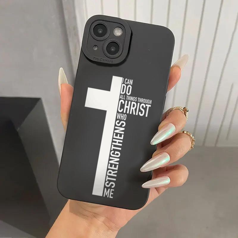 Phone Case For iPhone 16 15 14 11 12 13 Pro Max Mini 7 8 Plus X XR XS Max SE 16E Black Cross Print Shockproof Soft Cover