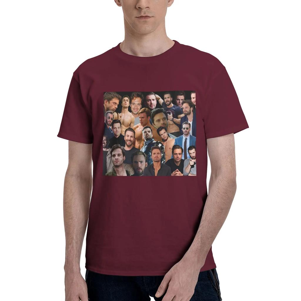 Sebastian Stan und Chris Evans Collage Herren T-Shirt Übergröße T-Shirts Herren Rundhals Baumwolle T-Shirts Kurz Sommer Herren