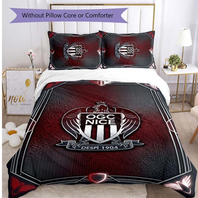 OGC Nice FC Bedwäsche-Set 3-teilig Atmungsaktiver Bettbezug mit Kissenbezügen Dekorative Bettwäsche für Schlafzimmer Zuhause