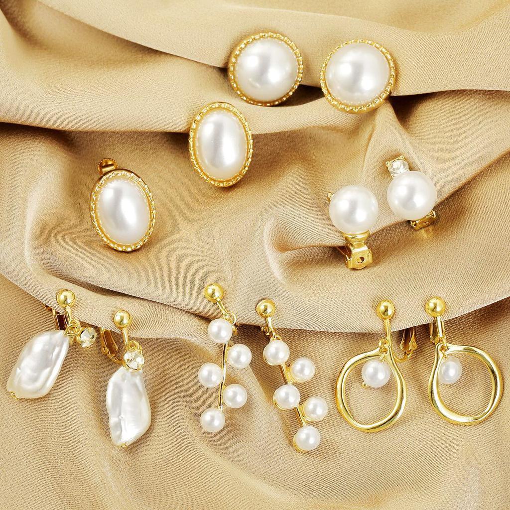 Baroque Pearl Clip-On Earrings for Women Without Pierced Ears