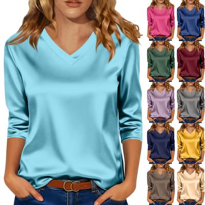 Blouse Pour Femmes Habillée Chemises Manches Longues 3/4 Tenue Business Décontractée Hauts