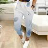 Women Plus Size Colorful Printed Jogger Pants Drawstring Waist Side Pockets Cuffed Ankle