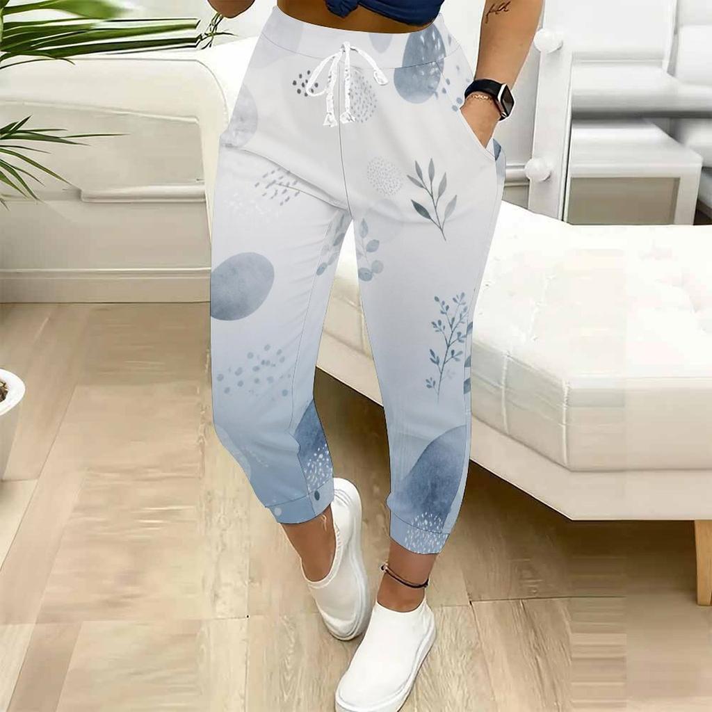 Women Plus Size Colorful Printed Jogger Pants Drawstring Waist Side Pockets Cuffed Ankle