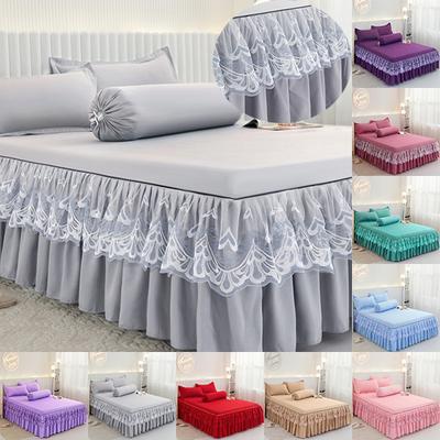 3 PCS Luxury Couple Mattress Cover Ruffle Skirt Quilt Elastic Fitted Single Double Bedspread On The Bed Sheet