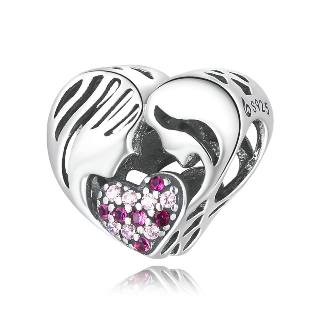 WOSTU 925 Silver Heart Shape Charms Growth Hanging Bead Red CZ Love Affinity Pendant For Original Jewelry Thanksgiving
