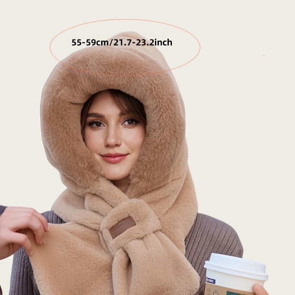 Winter Warm Scarf and Women's Hat Integrated, with Soft and Thick Heat Lining for Ear Protection, Striped Craft Hat ,Neck Warm Hat