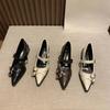 Spring Women's High Heels Sexy French Style Pointed Shoes Metal Decoration Paired Skirts Elegant Banquet Fashion Mary Jane