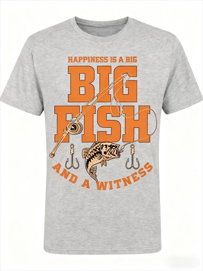 Glück ist ein großer Fisch Grafik-T-Shirt Vintage Angelzitat Druck Baumwoll-T-Shirt Outdoor Angler Top für Männer Frauen