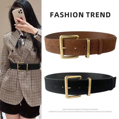 Suede Frosted Leather Women's Belt Cowhide with Suit Coat Coat Decoration Women's Ultra-Wide High-Grade Belt