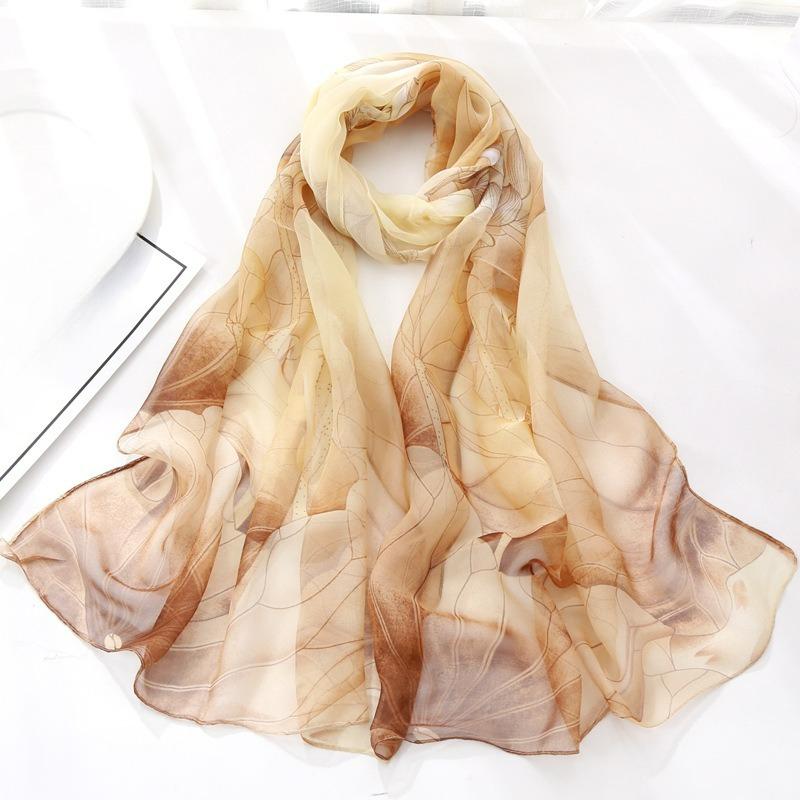 Lotus Sunscreen Silk Scarf Seaside Beach Towel Long Ladies Silk Scarf Lotus Pond Moonlight Thin Silk Scarf
