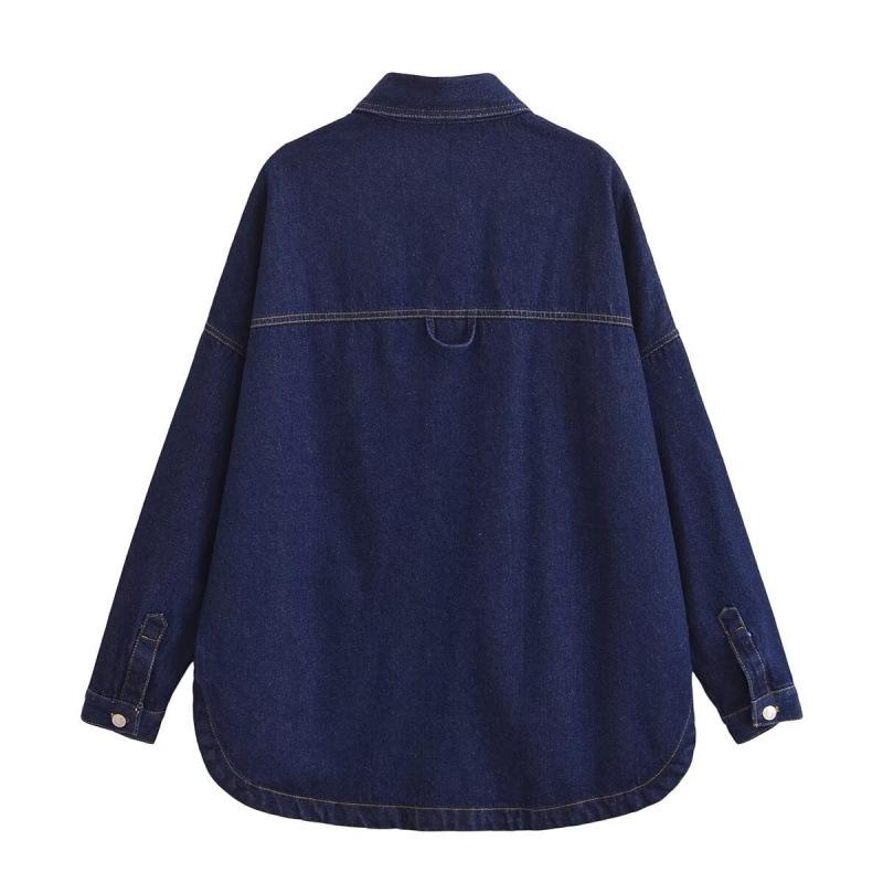 Women’s Fashion A-line Denim Shirt with Lapel & Dual Pockets - Trendy INS Style 2025