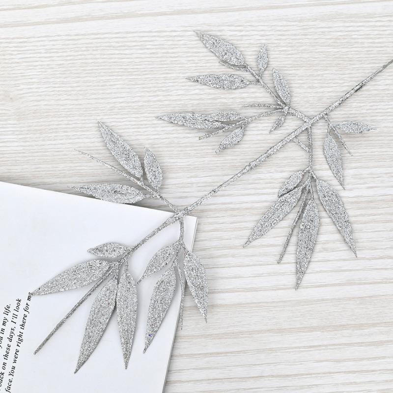 Gold powder small bamboo leaf Christmas flower Christmas tree decoration, gold powder leaf hot plastic gold powder leaf