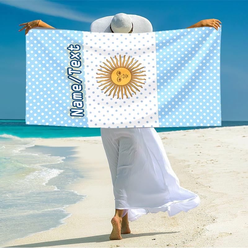 1PC Custom Name Argentine Flag Beach Towel Highly Absorbent And Sand-Resistant Towel for Swimming, Pool, Yoga, And Travel Lightweight
